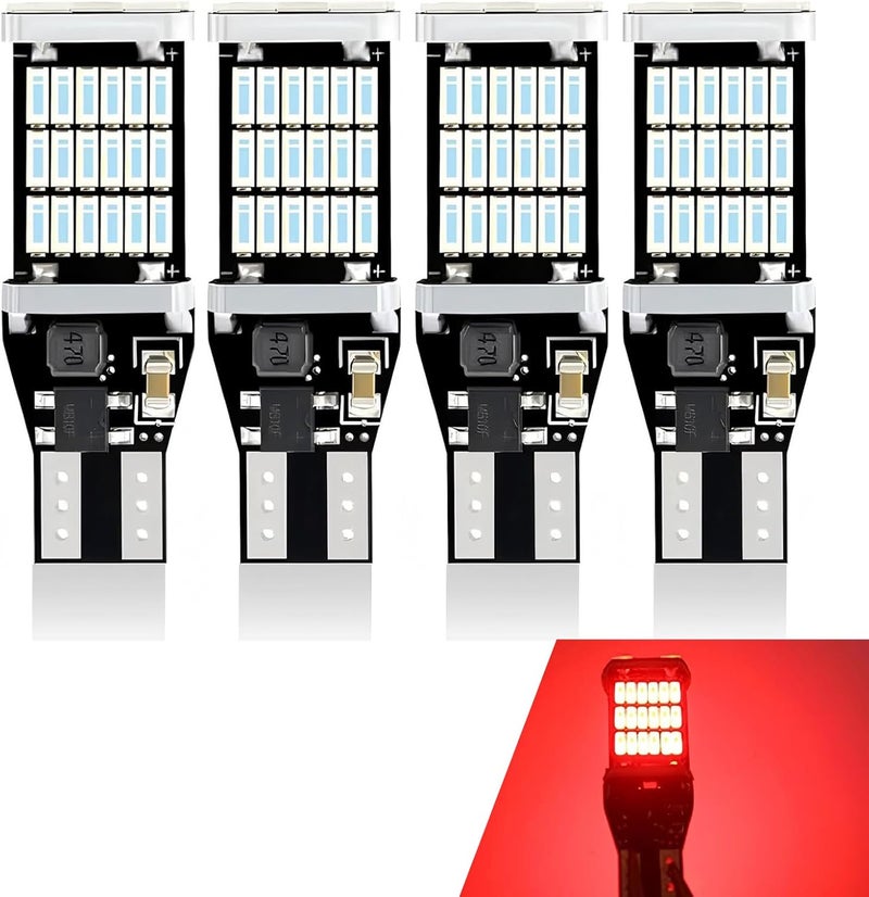 Anyhut 4 PCS 921 LED Reverse Lights, 6500K Super Bright T15 4014 45SMD Bulbs, CANBUS Error-Free 360° Lighting Brake Turn Signal Backup Lights, Universal Fit for Cars Trucks SUVs RVs (Red) - Image 1